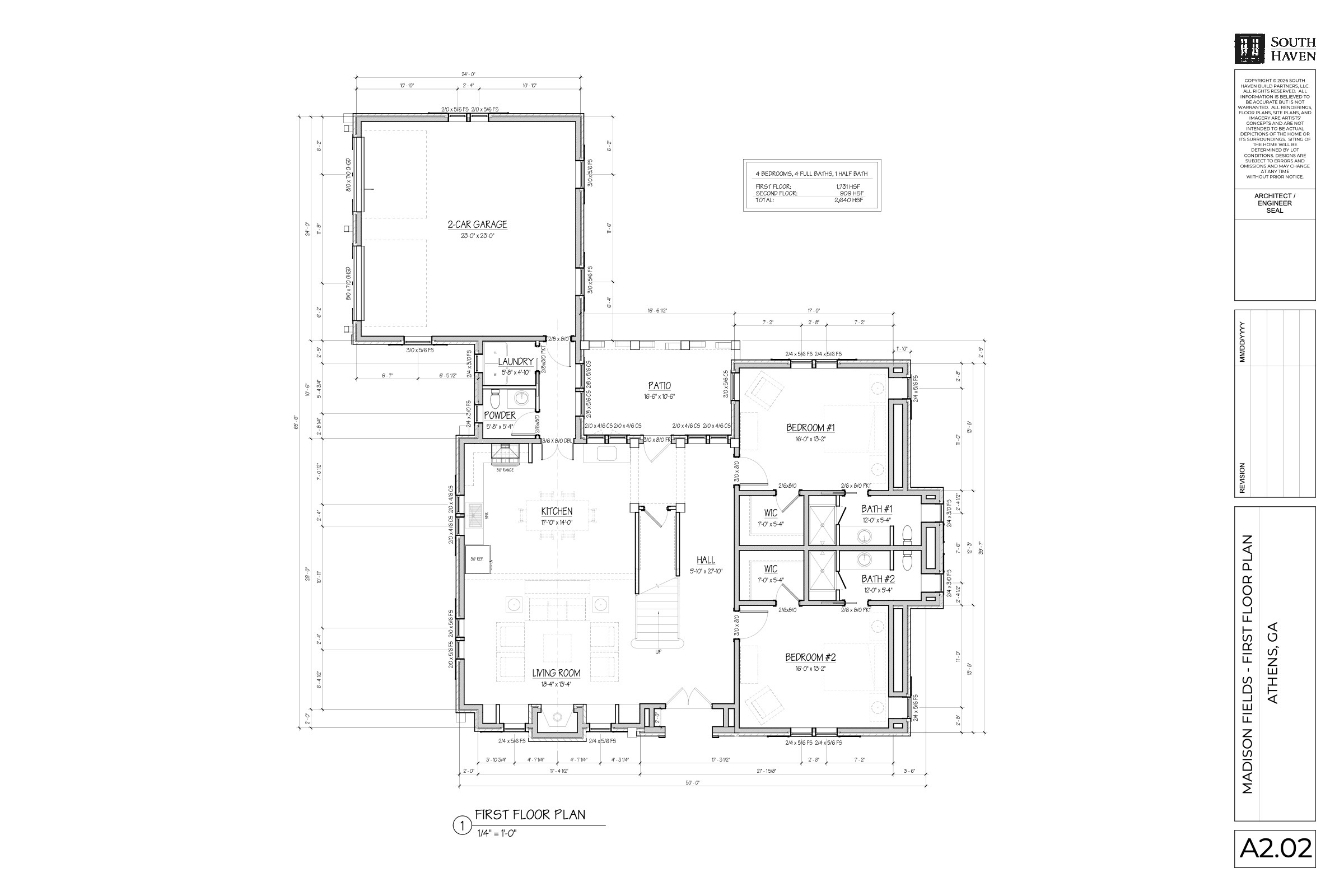 Cottage Four first floor plan, architectural drawing