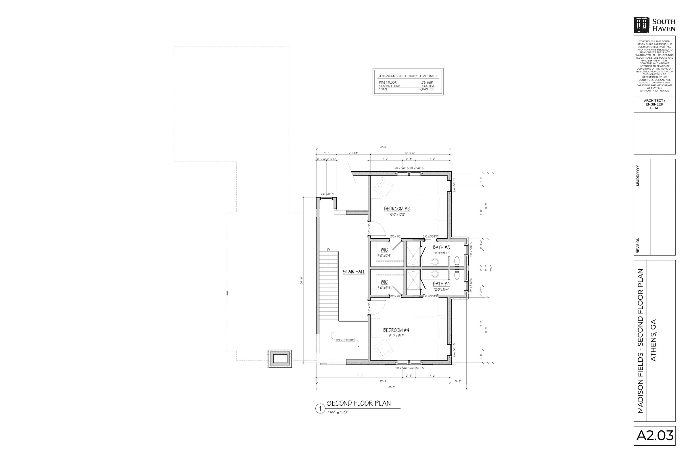 Cottage Four second floor plan, architectural drawing