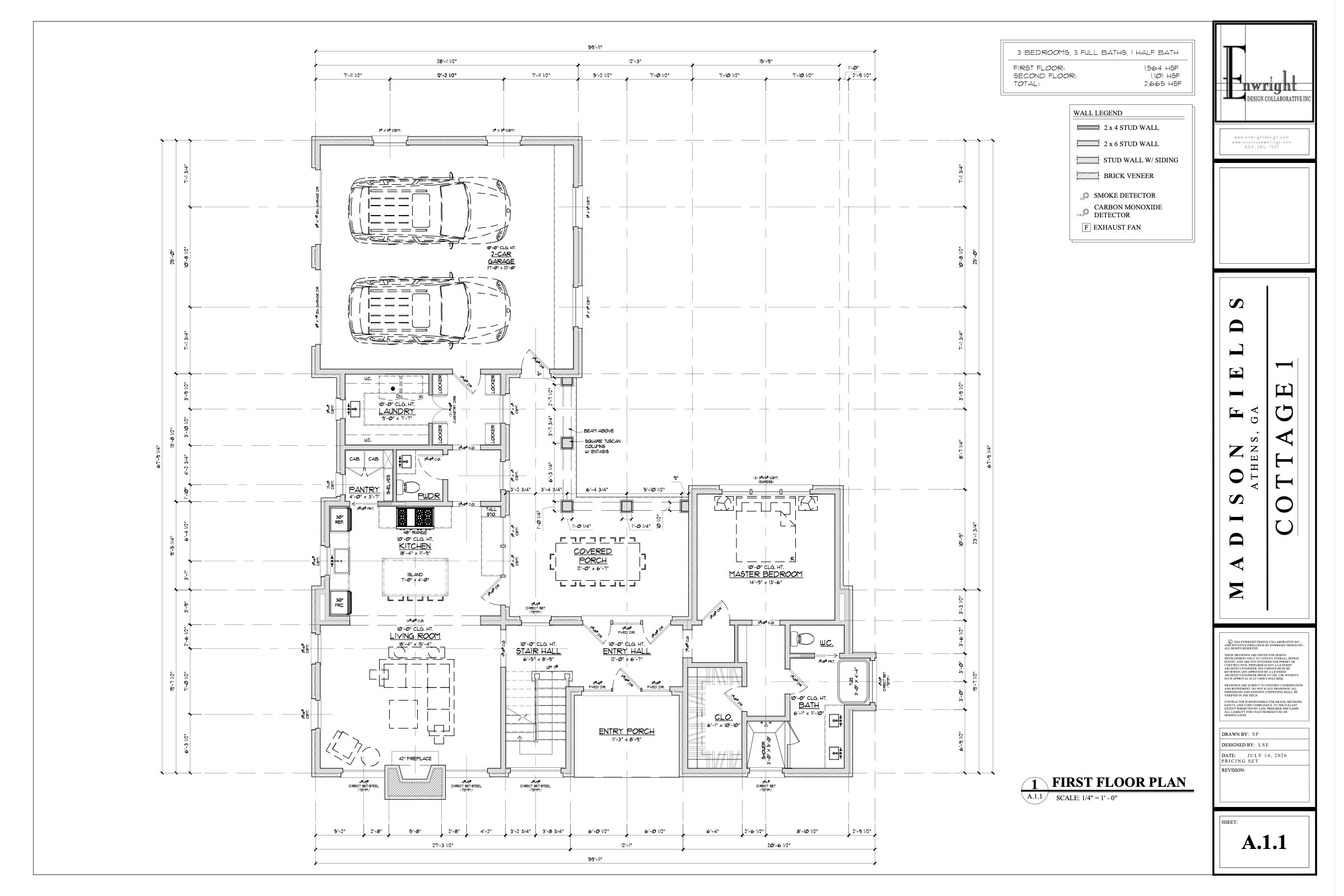Cottage One first floor plan, architectural drawing