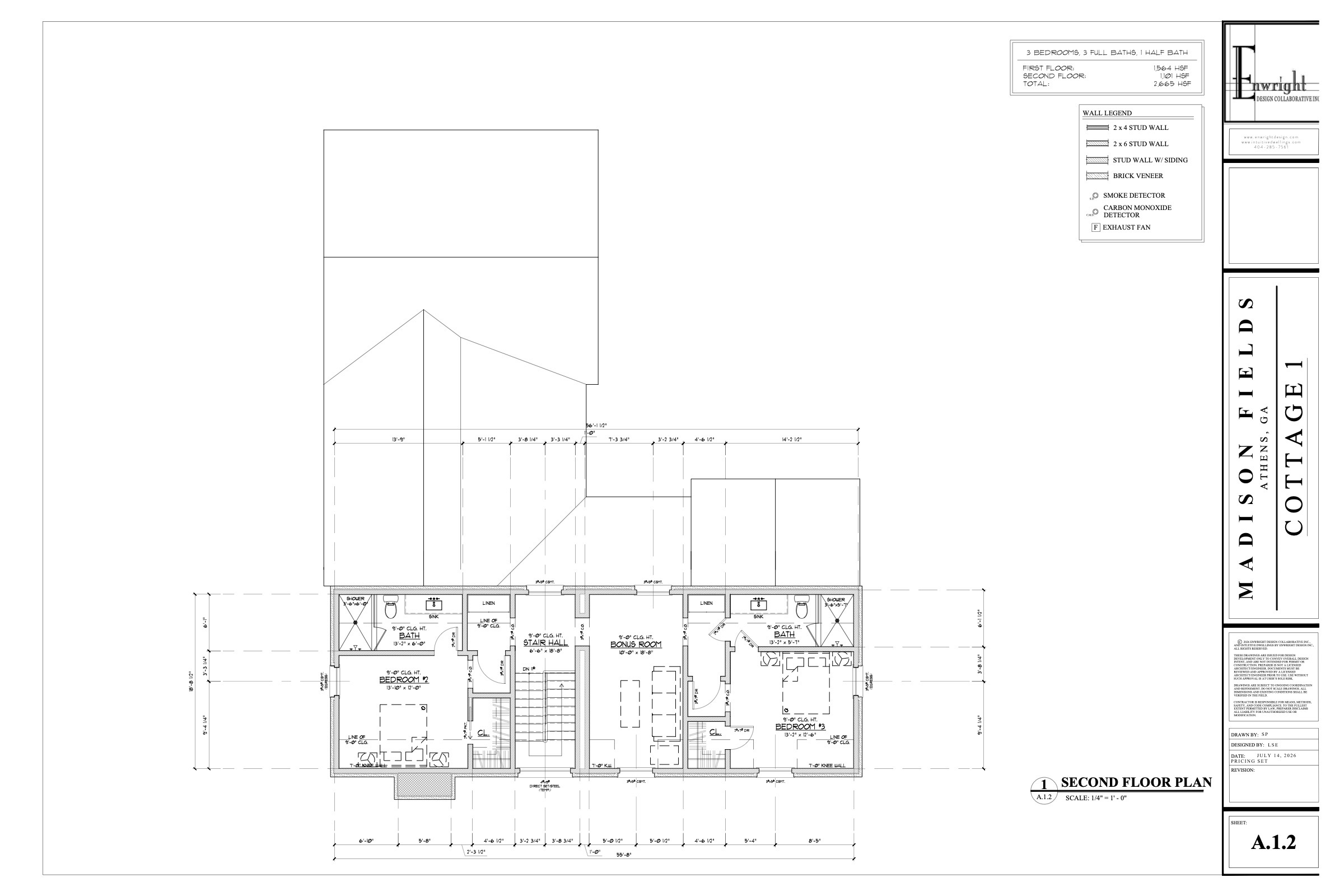 Cottage One second floor plan, architectural drawing
