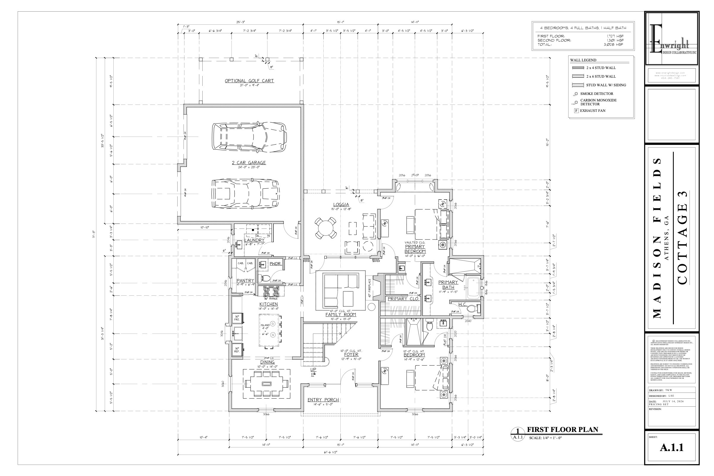 Cottage Three first floor plan, architectural drawing