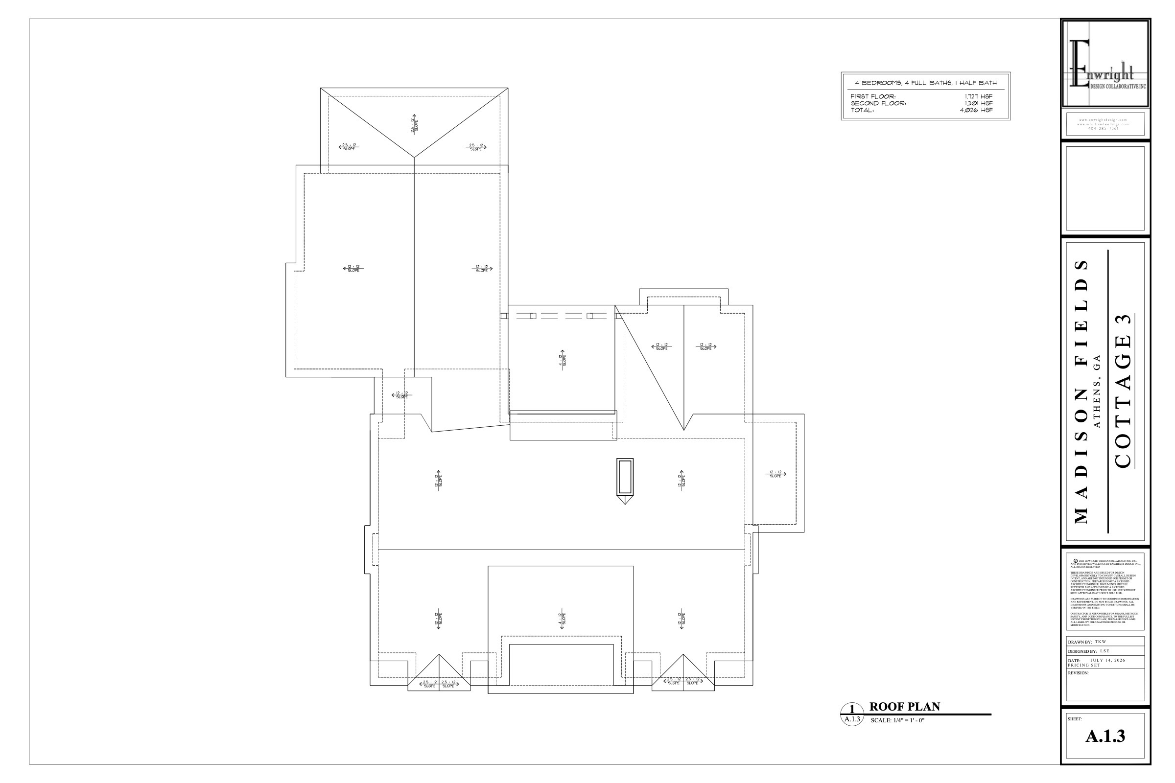 Cottage Three roof plan, architectural drawing