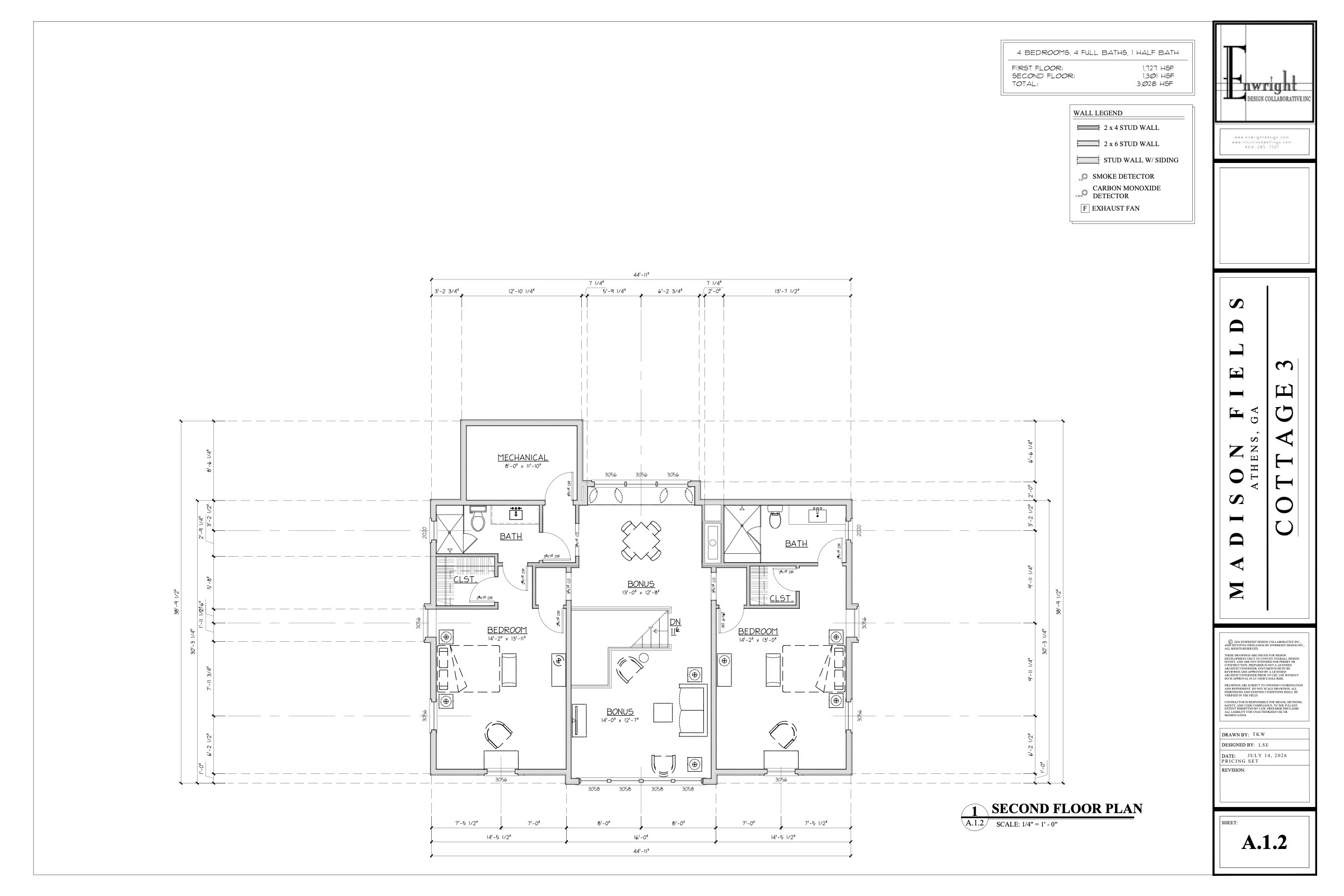 Cottage Three second floor plan, architectural drawing