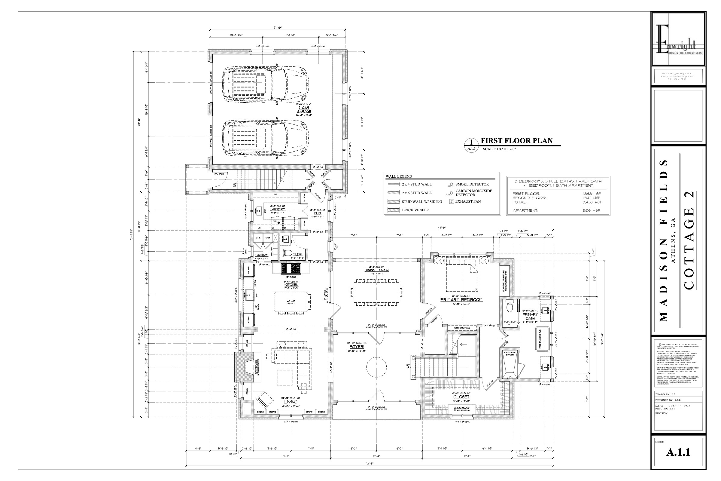 Cottage Two first floor plan, architectural drawing