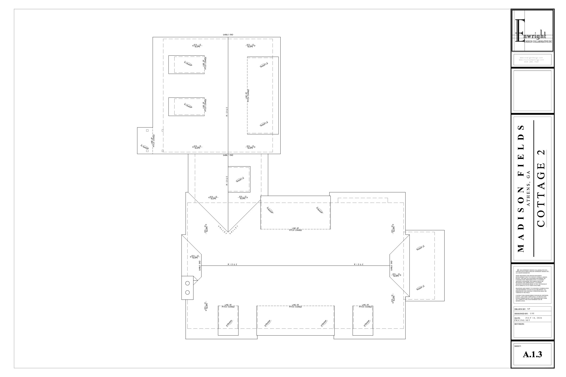 Cottage Two roof plan, architectural drawing