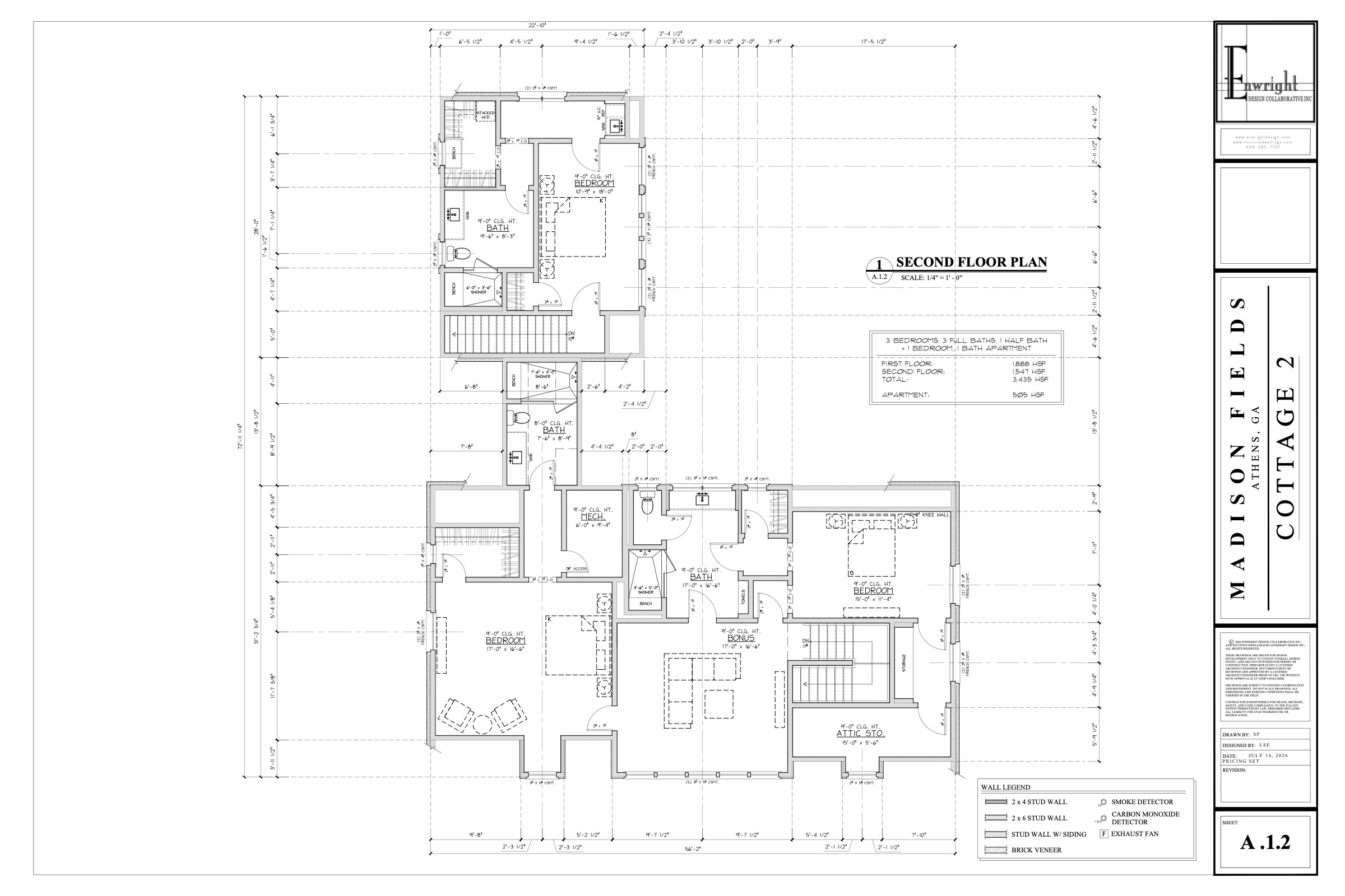 Cottage Two second floor plan, architectural drawing